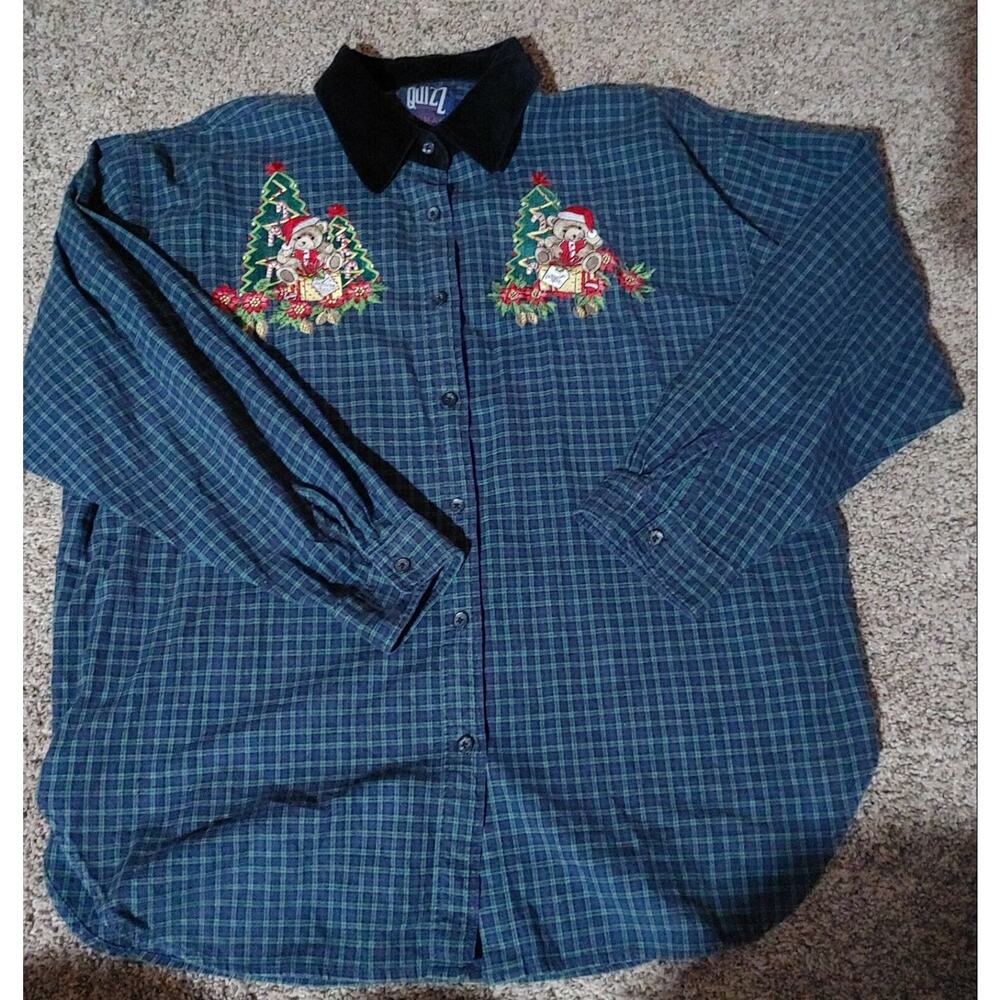 QUIZZ Woman, Size 22 Long Sleeve, Cotton Plaid, Embroidery CHRISTMAS Shirt